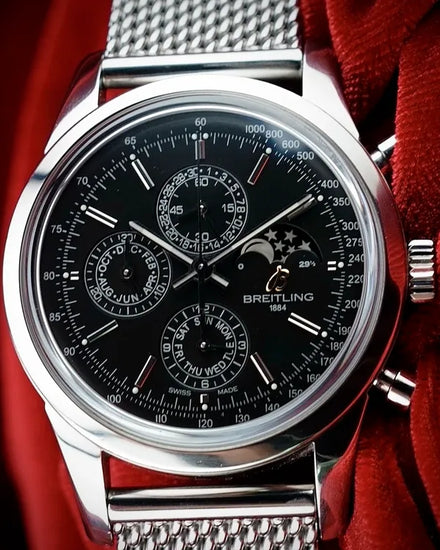 Breitling Transocean Chronograph 1461 43MM Black Dial Steel Bracelet (A19310)