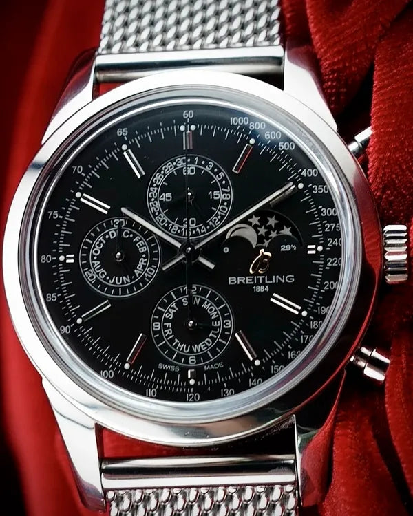 Breitling Transocean Chronograph 1461 43MM Black Dial Steel Bracelet (A19310)