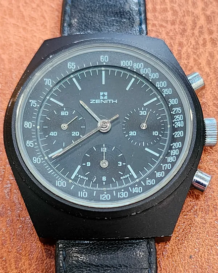 Rare Zenith Chronograph "Black Shadow" Prototype 41MM Black Dial Leather Strap (Cal. 146HP)