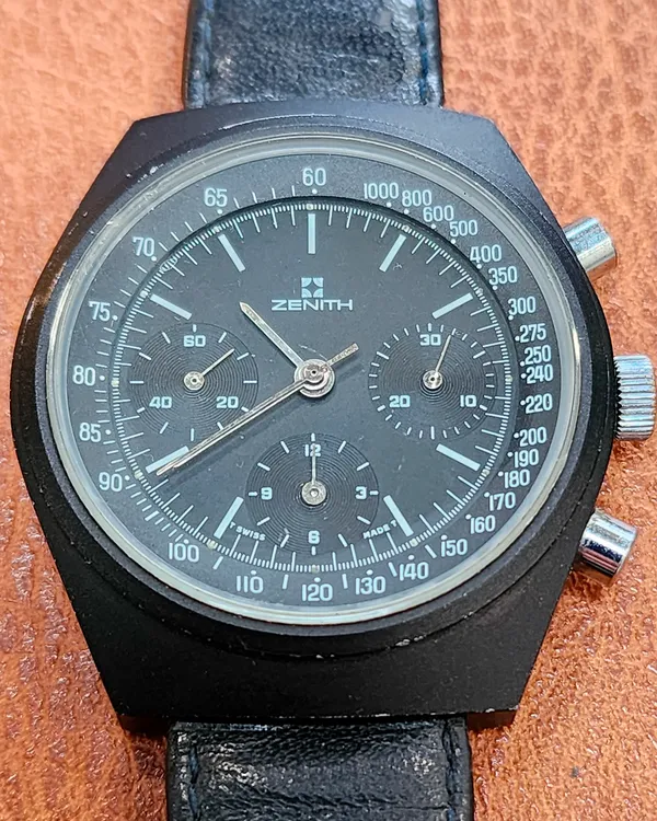 Rare Zenith Chronograph "Black Shadow" Prototype 41MM Black Dial Leather Strap (Cal. 146HP)