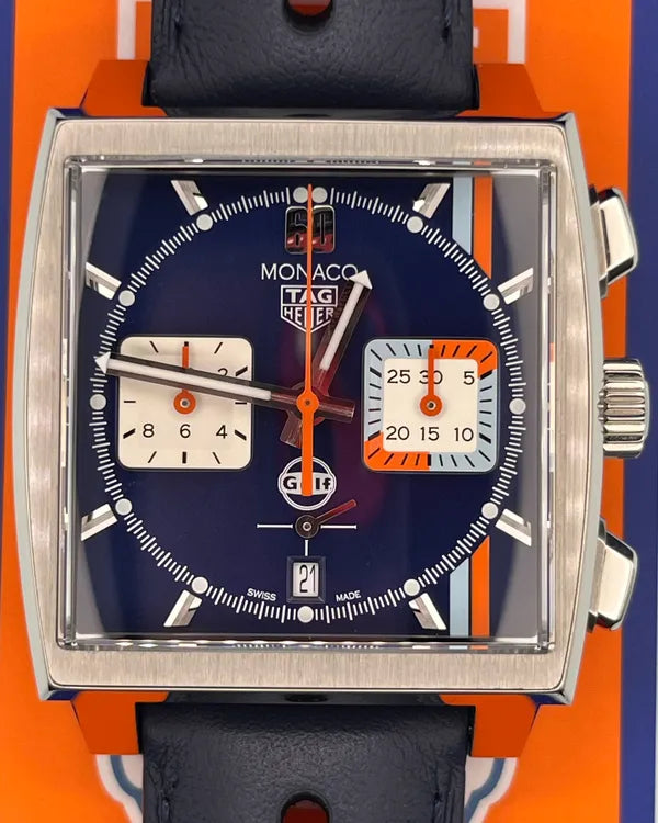 2025 Tag Heuer Monaco "Gulf" S. E. 39MM Blue Dial Leather Strap (CBL2115.FC6494)