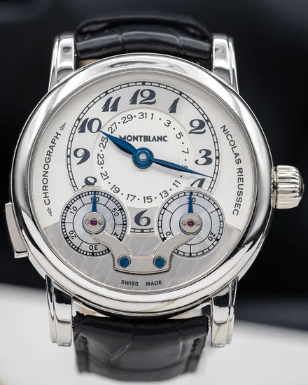 Montblanc Nicolas Rieussec Platinum Chronograph L.E. 43MM Silver Dial Leather Strap (102332)