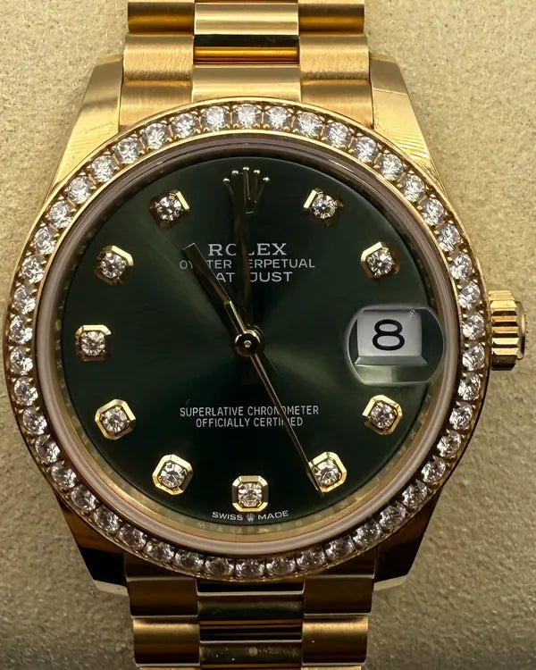 2023 Rolex Datejust 31MM Green Dial Yellow Gold President Bracelet (278288RBR)