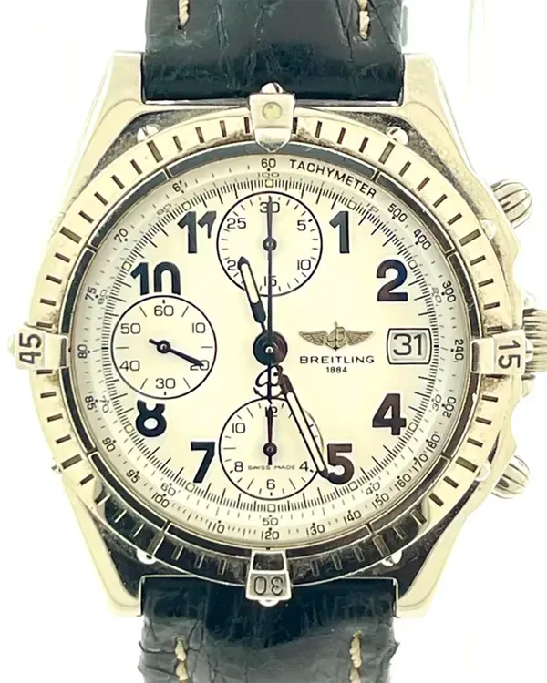 Breitling Chronomat 40MM White Dial Aftermarket Leather Strap (A13050)
