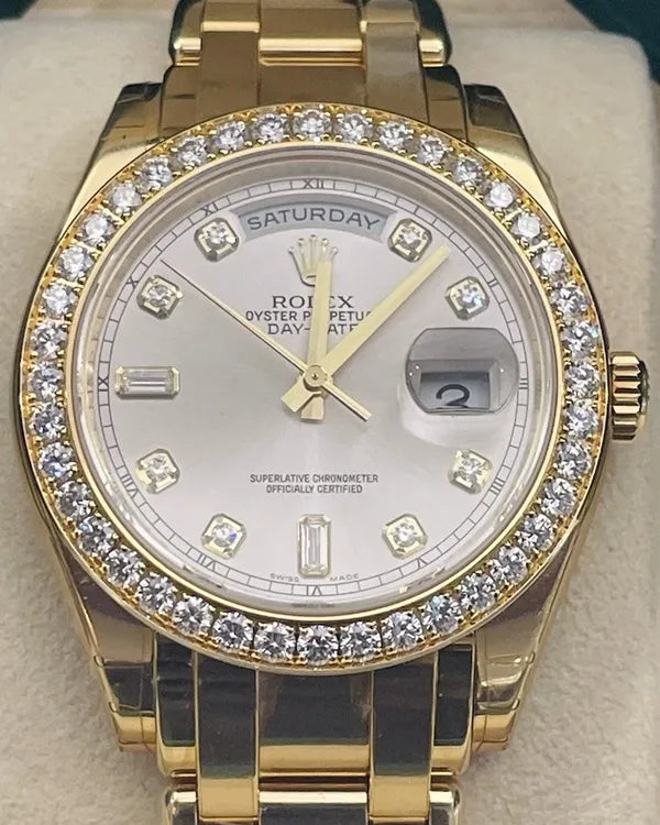 Rolex Day-Date 39MM White Dial Yellow Gold Pearlmaster Bracelet (18948)