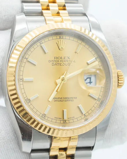 Rolex Datejust 36MM Champagne Dial Two-Tone Super Jubilee Bracelet (116233)