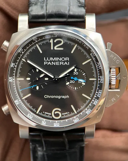 2021 Panerai Luminor Chrono 44MM Black Dial Leather Strap (PAM01109)