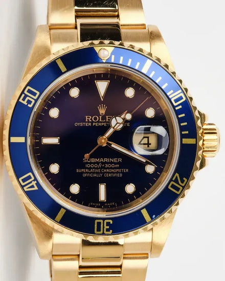 Rolex Submariner Date 40MM Blue Dial Yellow Gold Oyster Bracelet (16618)