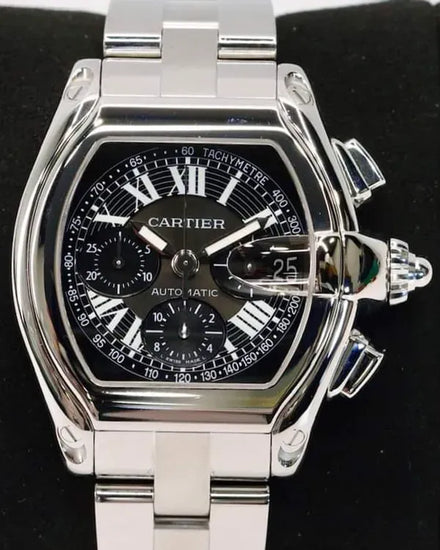 Cartier Roadster XL Chronograph 47MM Black Dial Steel Bracelet (W62007X6)