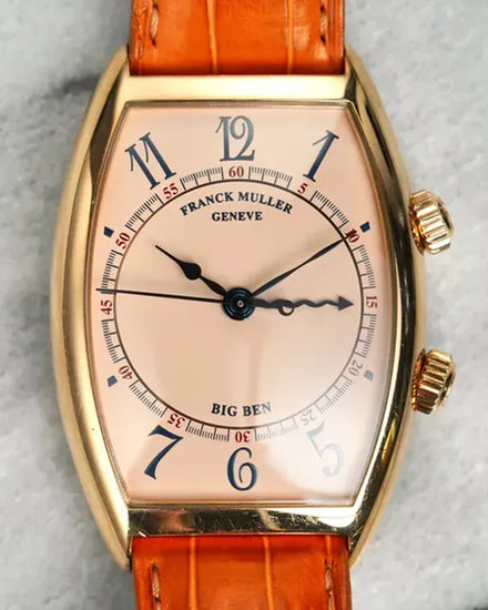 Franck Muller Tonneau Curvex Big Ben Alarm 34MM Salmon Dial Leather Strap (5850 AL)