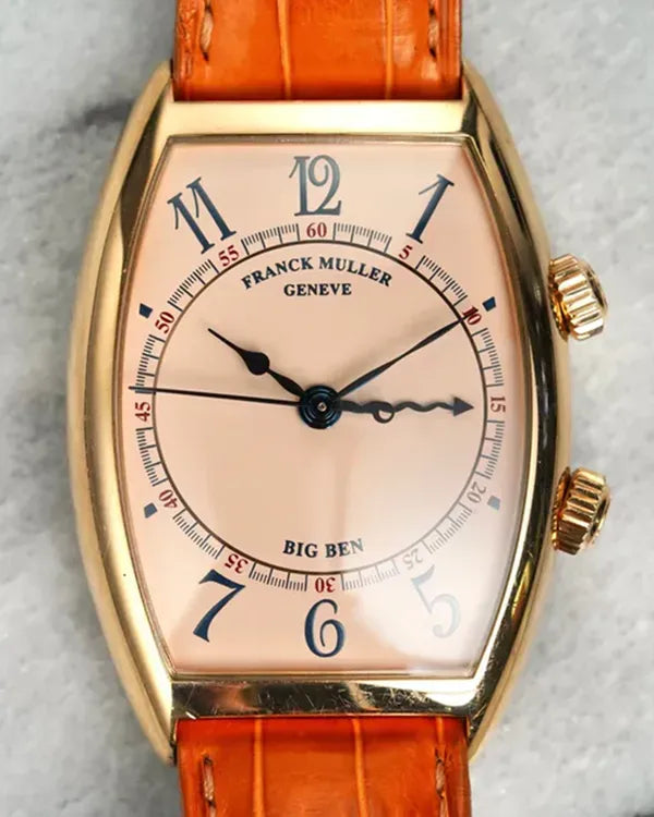 Franck Muller Tonneau Curvex Big Ben Alarm 32MM Salmon Dial Leather Strap (5850 AL)