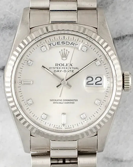 Rolex Day-Date 36MM Silver Dial White Gold President Bracelet (18239)