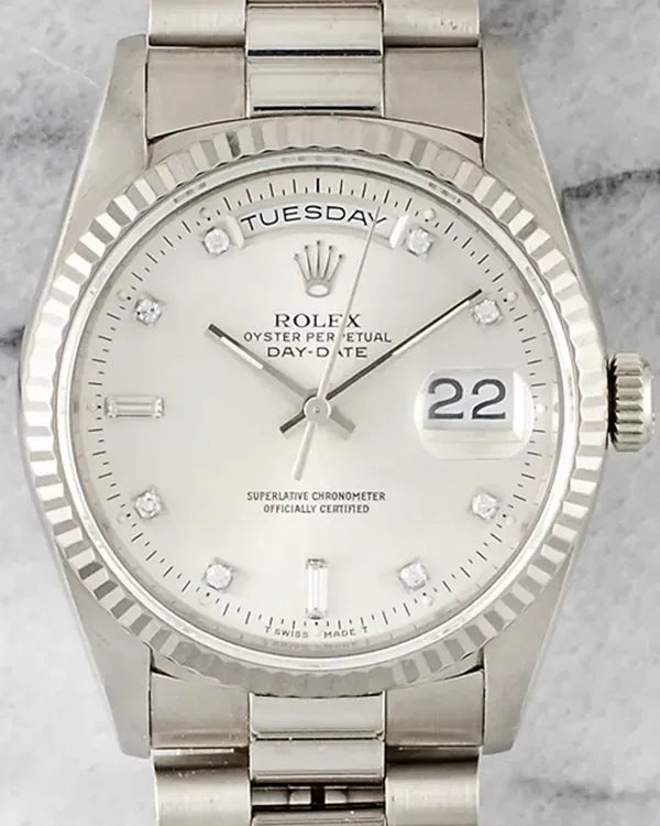 Rolex Day-Date 36MM Silver Dial White Gold President Bracelet (18239)
