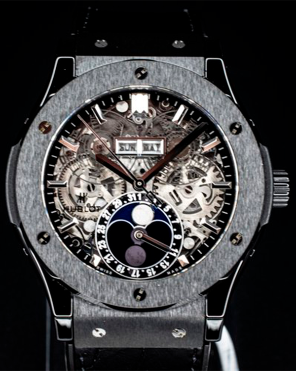 Hublot Classic Fusion Aerofusion Moonphase 45MM Skeleton Dial Leather Strap (517.CX.0170.LR)