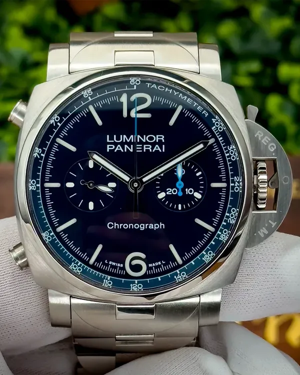 2022 Panerai Luminor Chrono 44MM Blue Dial Steel Bracelet (PAM01110)