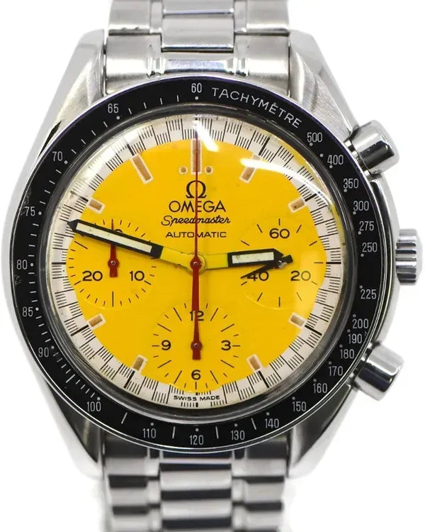 1998 Omega Speedmaster Reduced "Michael Schumacher" 39MM Yellow Dial Steel Bracelet (3810.12.00)