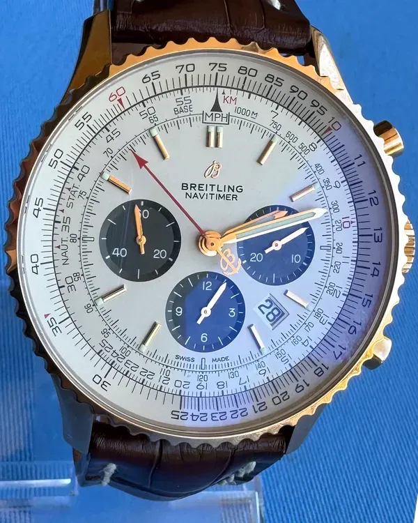 Breitling Navitimer 46MM Silver Dial Leather Strap (RB0127121G1P1)