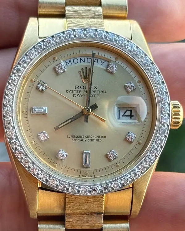 Rolex Day-Date 36MM Aftermarket Champagne Dial Yellow Gold President "Bark" Bracelet (1807)