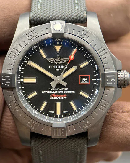 2019 Breitling Avenger Blackbird 44MM Black Dial Textile Strap (V1731110/BD74)