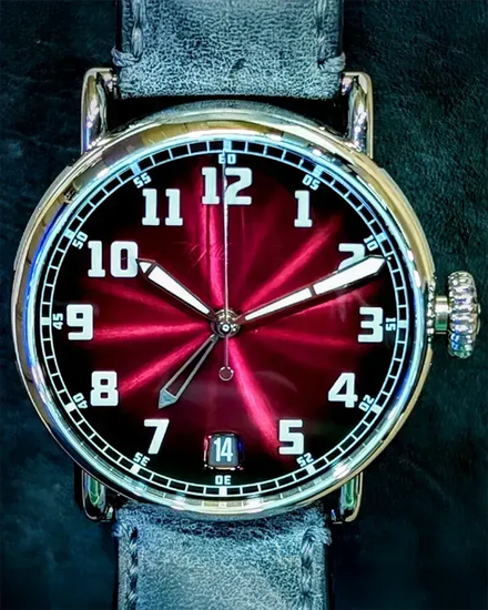 2023 H. Moser & Cie. Heritage Dual Time 42MM Bordeaux Dial Leather Strap (8809-1200)