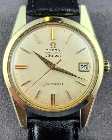 No Reserve - Rare Omega Seamaster 34MM Silver "Türler" Dial Aftermarket Leather Strap (14761-61-SC)