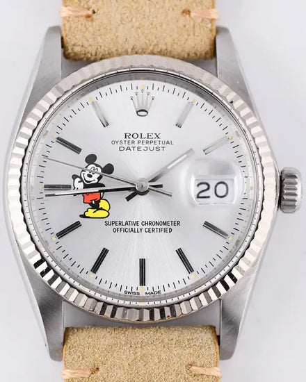 Rolex Datejust 36MM Aftermarket Silver Dial Leather Strap (16014)