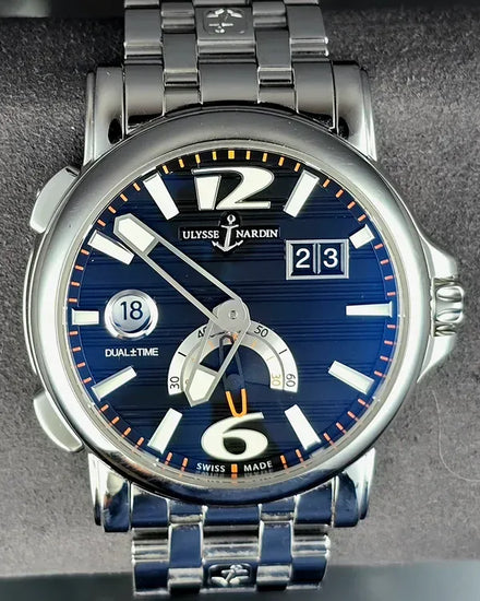 2011 Ulysse Nardin Dual Time 42MM Black Dial Steel Bracelet (243-55)