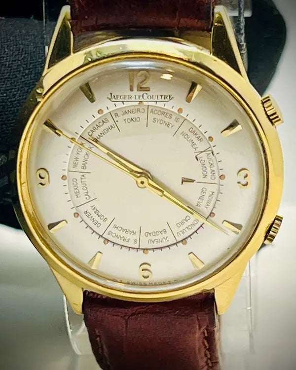 Rare Jaeger-LeCoultre Memovox 18K Gold 35MM Silver Dial Aftermarket Leather Strap (3160)