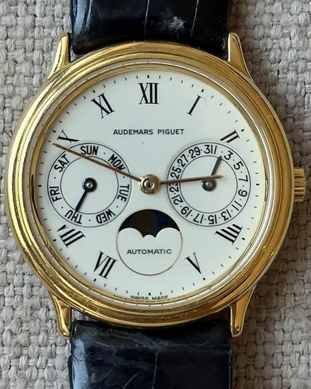 Audemars Piguet Day-Date Moonphase 33MM White Dial Leather Strap (25589BA)