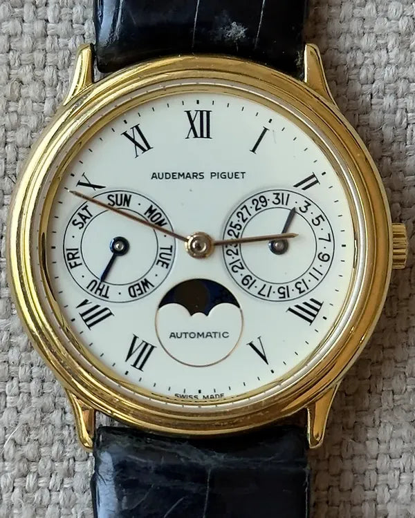Audemars Piguet Day-Date Moonphase 33MM White Dial Leather Strap (25589BA)