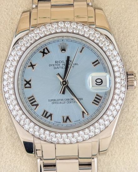 Rolex Datejust 34MM Ice Blue Dial White Gold Pearlmaster Bracelet (81339)