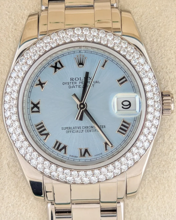 Rolex Datejust 34MM Ice Blue Dial White Gold Pearlmaster Bracelet (81339)