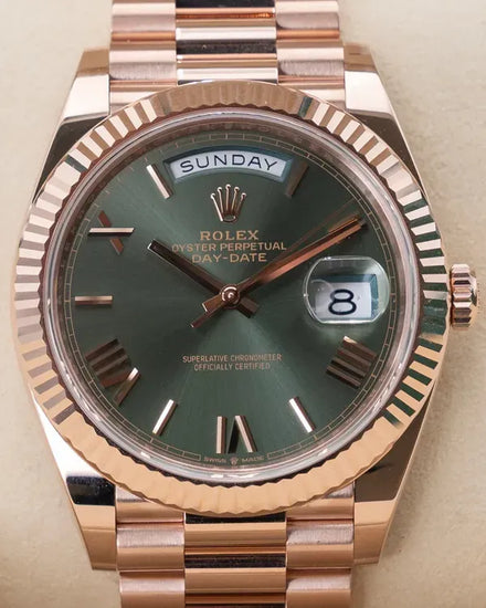 2025 Rolex Day-Date 40MM Green Dial Rose Gold President Bracelet (228235)