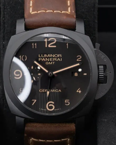 Panerai Luminor 1950 3 Days GMT 44MM Black Dial Leather Strap (PAM00441)