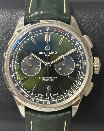 2019 Breitling Premier B01 Chronograph Bentley "British Racing Green" S.E. 42MM Green Dial Leather Strap (AB0118A11L1X1)