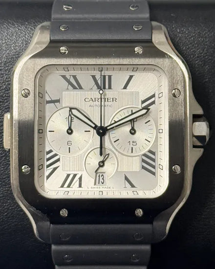 2025 Cartier Santos De Cartier Chronograph XL 43.3MM Silver Dial Rubber Strap (WSSA0017)