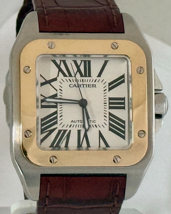 2006 Cartier Santos De Cartier 38MM White Dial Leather Strap (W20072X7)