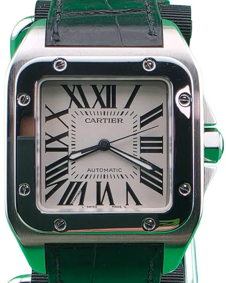 Cartier Santos 100 38MM Silver Dial Leather Strap (2656)