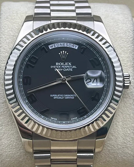 Rolex Day-Date II 41MM Grey Dial White Gold President Bracelet (218239)