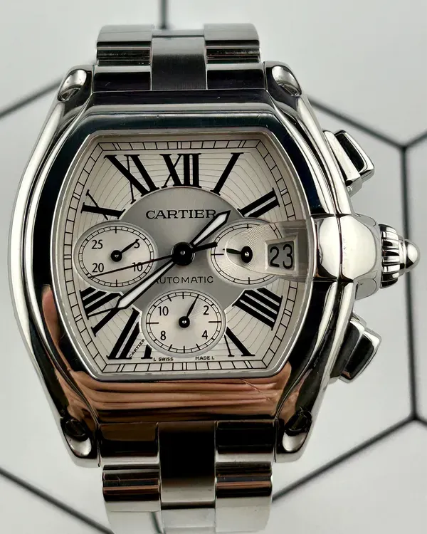 (Albert) Cartier Roadster 40MM White Dial Steel Bracelet (2618)