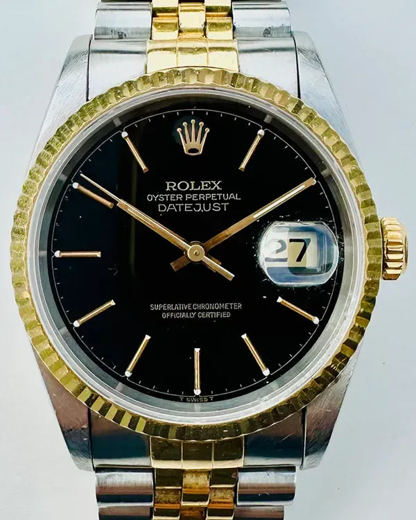 (SR) 1996 Rolex Datejust 36MM Black Dial Two-Tone Jubilee Bracelet (16233)