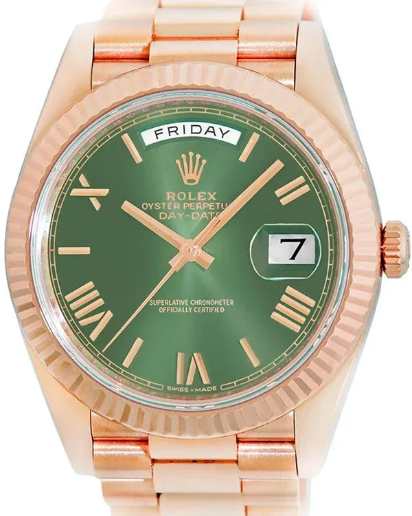 Rolex Day-Date 40MM Olive Green Dial Everose Gold President Bracelet (228235)