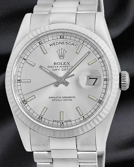 2005 (D serial) Rolex Day-Date 36MM Silver Dial Presidential White Gold Bracelet (118239)