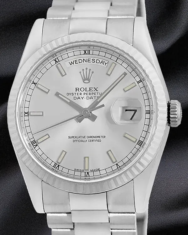 2005 (D serial) Rolex Day-Date 36MM Silver Dial Presidential White Gold Bracelet (118239)