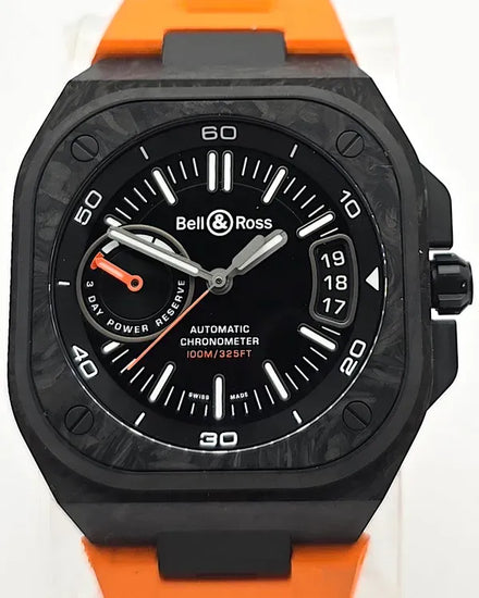 2023 Bell & Ross BR-X5 Carbon Orange L.E. 41MM Black Dial Rubber Strap (BR-X5R-BO-TC/SRB)