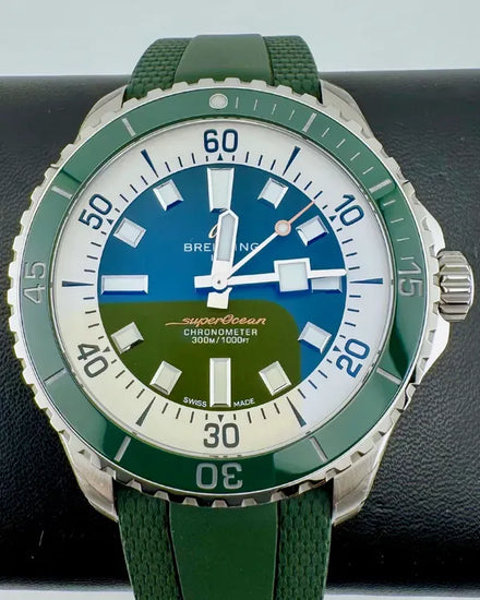 No Reserve - 2025 Breitling Superocean 44MM Green Dial Rubber Strap (A17376A31L1S1)
