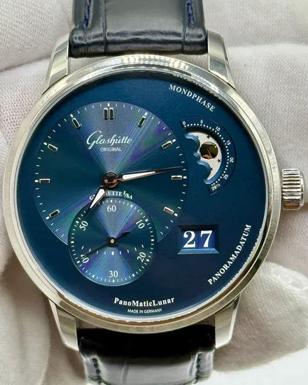 No Reserve - 2025 Glashütte Original PanoMaticLunar 40MM Blue Dial Leather Strap (1-90-02-46-32-61)