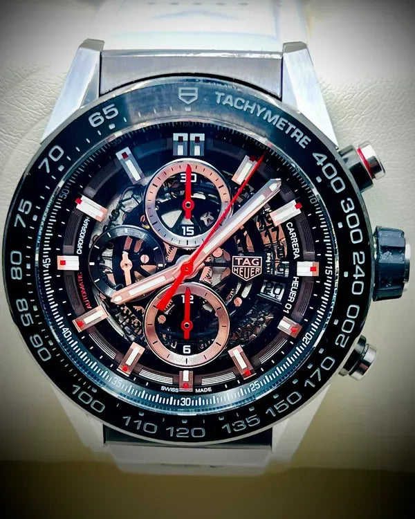 2019 Tag Heuer Carrera Calibre HEUER 01 45MM Skeleton Dial Rubber Strap (CAR2A1Z)