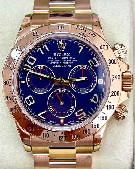 Rolex Cosmograph Daytona 40MM Blue "Racing" Dial Yellow Gold Oyster Bracelet (116528)