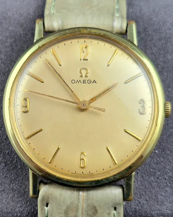 (SR)No Reserve - Omega Geneve Vintage 34MM Silver Dial Aftermarket Leather Strap (131.019SP)